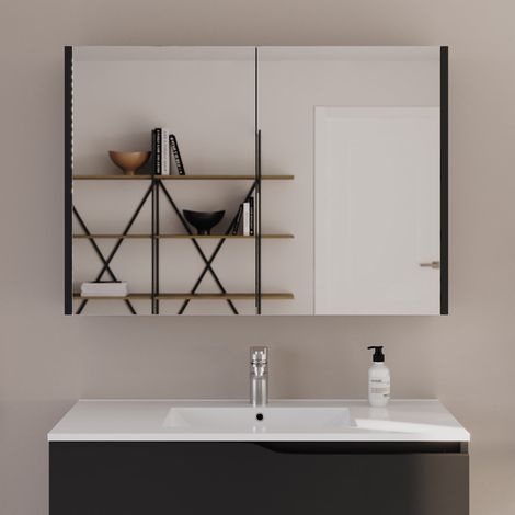 Armoire de toilette miroir 90x70cm - noir - MIRANO (1/5)