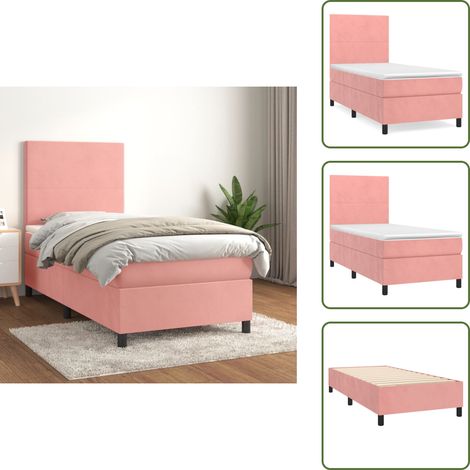 Sommier à lattes de lit avec matelas Rose 90x190 cm Velours - Lit Plateforme - Lit Double - Lit Capitonné - Lit Velours - Literie (1/5)