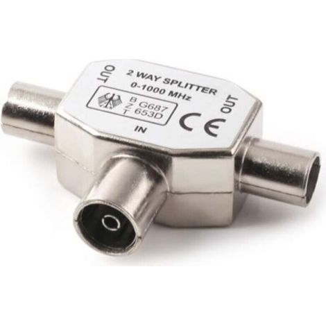 Connecteur coaxial d'antenne coaxiale pour deux antennes femelles, type T / F Distributeur d'antenne entièrement blindé Distributeur bidirectionnel pour adaptateurs TV / T- (1/5)
