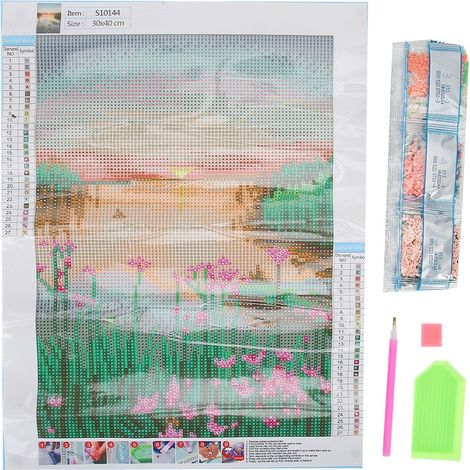 Kit de peinture diamant 5D pour enfants, accessoires DIY strass décoration maison, vue sur lac 30x40cm, mosaïque complète (1/5)