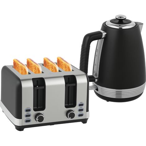 Stainless Steel Panel Kettle Toaster Set - Black (1/5)