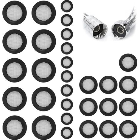 Packung mit 30 Dichtungsscheiben mit Edelstahlgewebe – Flache Silikonscheiben 1/2/3/4/1" – Universelle Dichtungsscheiben für Wasserhähne, Duschschläuche und Rohrverbindungen – Set