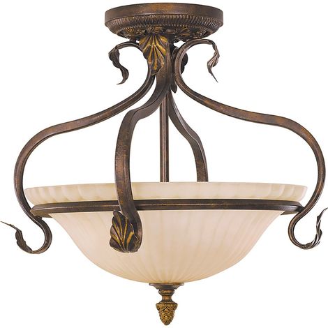 Lampadario Contemporaneo Sonoma Valley Acciaio Marrone Antico Vetro 3 E27