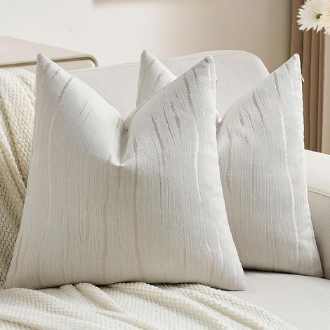 Housse de Coussin Chenille Lot de 2, 60x60cm, Housse de Coussin Texturées à Rayures en Relief, Cushion Covers Élégantes Modernes Résistantes, pour Maison Salon Chambre, Crème (1/5)