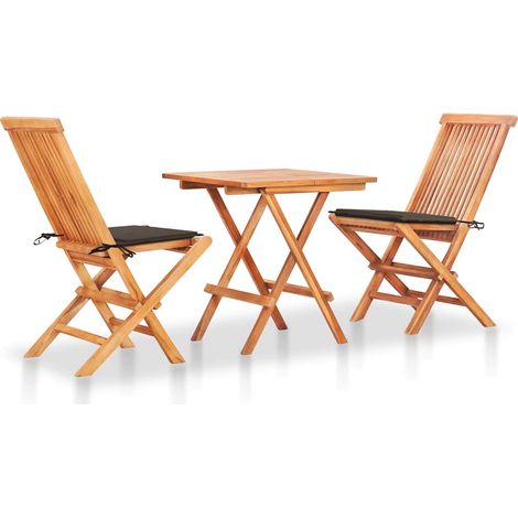 Ensemble Table + 2 chaises de bistro - Table à manger avec Chaises avec coussins taupe Bois de teck massif BV795454 - BonneVie (1/5)