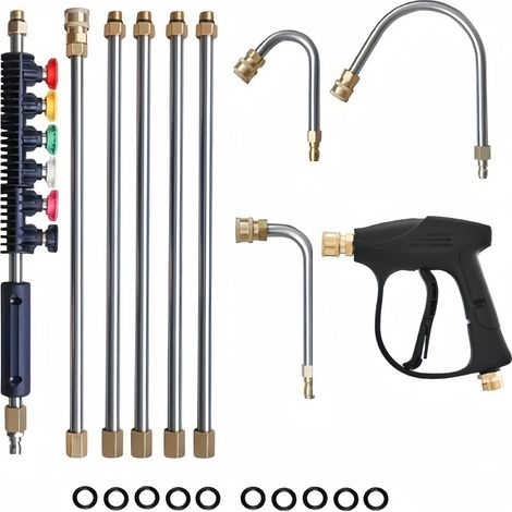 Lot de 10 Ensemble de baguette d'extension pour nettoyeur haute pression avec 6 Buses de Pulvérisation et 3 Tiges Courbées, Raccord Rapide 1/4", Accessoire de Nettoyage pour Toiture, Fenêtre, Sol et G (1/5)