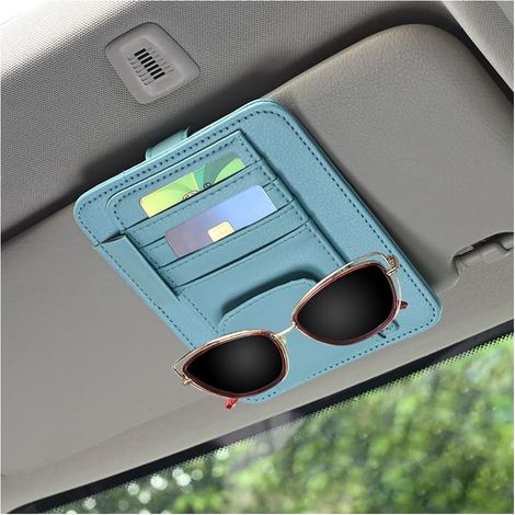 Organizzatore per aletta parasole auto, organizer per occhiali da sole per aletta parasole auto, clip universale per aletta parasole auto, chiave patente, telefono cellulare (blu) (1/4)