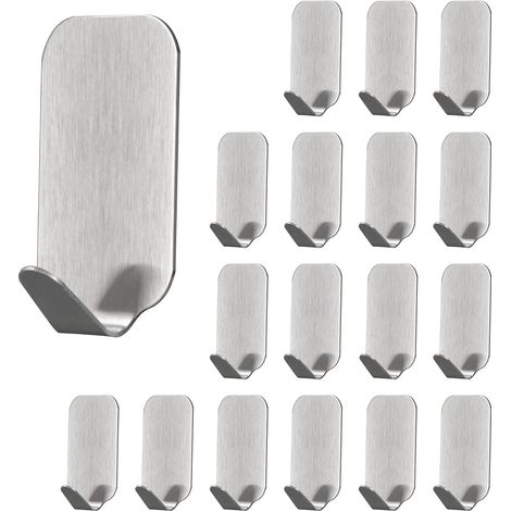18 pièces de crochets adhésifs muraux en argent crochets adhésifs robustes en acier inoxydable, crochets porte-objets sans clous pour suspendre manteaux, serviettes et clés (1/5)