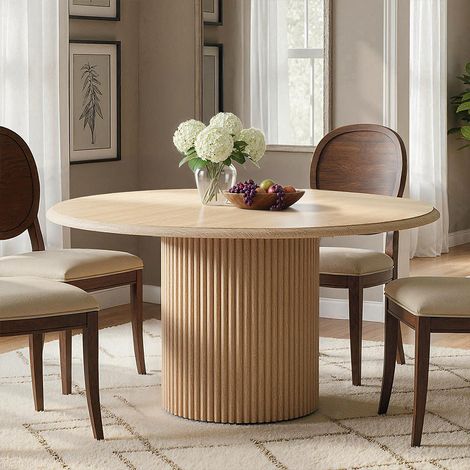 Table à manger ronde 120 x 75 cm, Table de Cuisine Moderne pour 4 à 6 Personnes pour Salle à Manger, Salon, Couleur Bois (1/5)