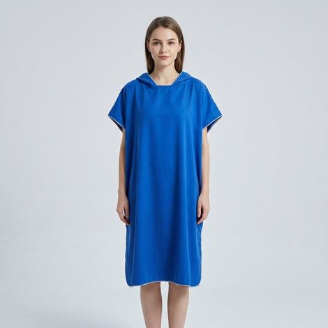 Poncho de plage adulte, peignoir avec poche 110 x 82 cm pour hommes et femmes, peignoir léger à séchage rapide, serviette de surf à capuche pour la baignade et la plongée, bleu roi (1/4)