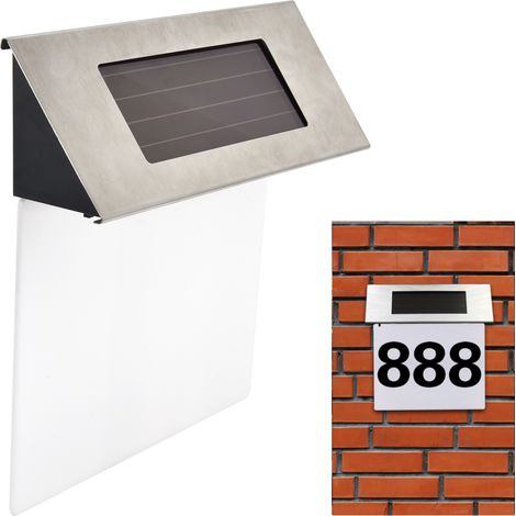 Plaque lumineuse solaire en acier inoxydable avec numéro de maison et LED pour jardin, cour ou ferme (1/5)