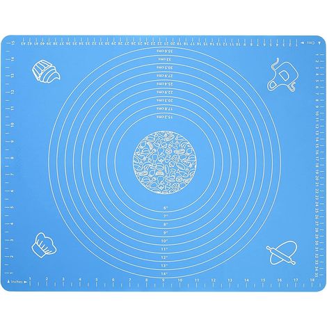 Tapis de cuisson en silicone pour pâte à pâtisserie avec dimensions, 19,7" x 15,7" antiadhésif et antidérapant, feuille de table bleue, fournitures de cuisson pour la cuisson de gâteaux à pizza
