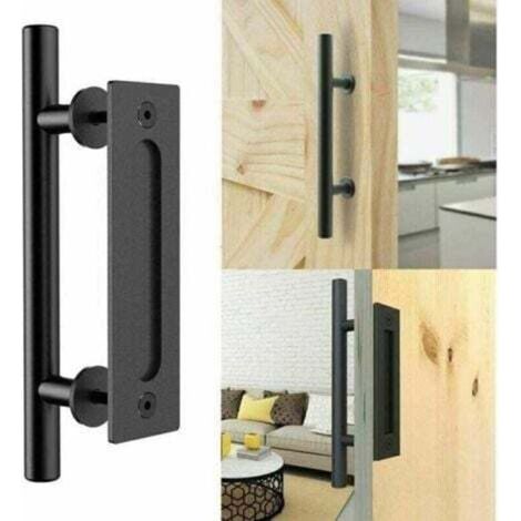 Retro-Schiebetürgriff, schwarzes Aluminium, zum Ziehen und Einlassen, Griffset für Holzschiebetüren, 30 cm
