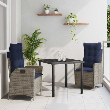 vidaXL Garten Essgruppe mit Kissen 3 pcs Grau und Schwarz Rattan (1/5)