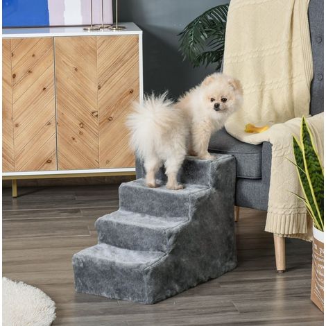 Escalera para perros y gatos de 4 peldaños, 60 x 35 x 44 cm, hasta 5 kg, gris claro HAVRYA (1/5)