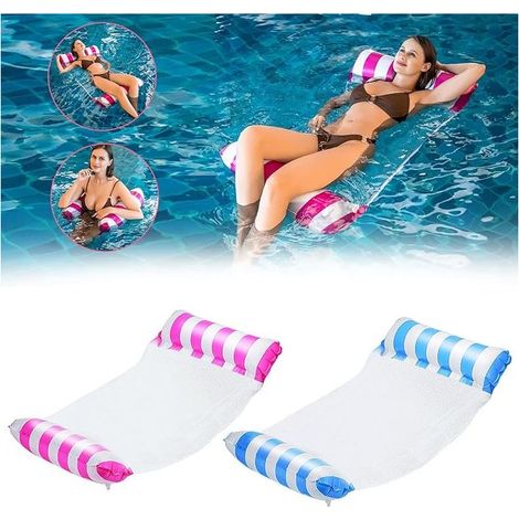 2 Pcs Flottant de Inclinable Flotteur Hamac, 4 en 1 Flotteurs Gonflables pour Piscine, Flottant Gonflable Hamac Pliable, Lit Flottant Gonflable pour Adultes et Enfants