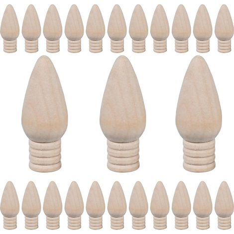 Lot de 25 ampoules lumineuses en bois brut pour décorations de Noël et loisirs créatifs, 2 pièces (1/5)