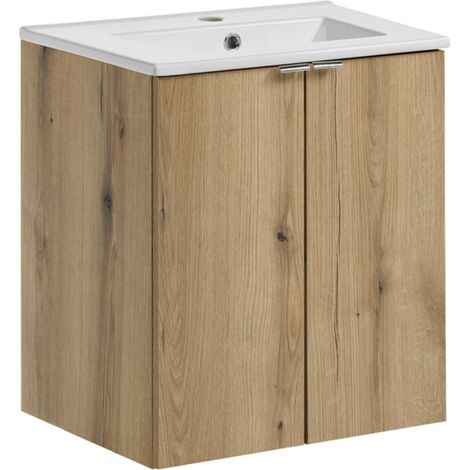 Ensemble meuble salle de bain suspendu 2 portes avec vasque encastrée NOVA OAK 50 cm-Largeur 50 cm