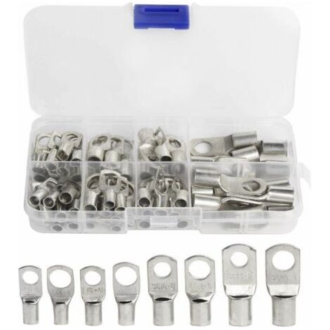 60 Pcs Cosses Électrique Trou Boulon En Cuivre Étamé Connecteurs Sc À Sertir/Souder Pour Câble De 6m㎡ 8m㎡ 10m㎡ 16m㎡ 25m㎡ (1/5)