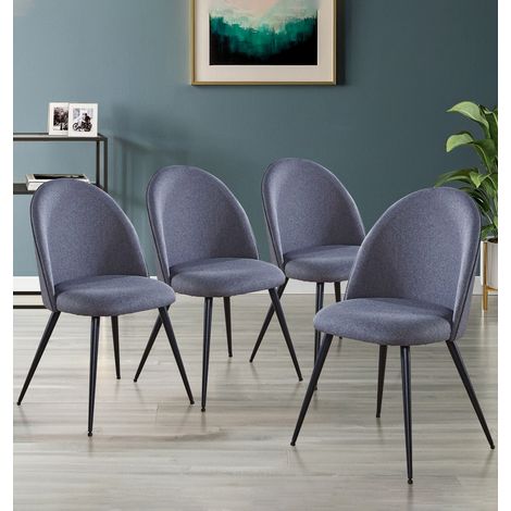 Hallowood Furniture Cullompton Dining Chairs Set of 4 Upholstered in Dark Grey Fabric with Sturdy Metal Legs, Curved Back Modern Kitchen Chairs for Dining Room, Home, Office and Cafe