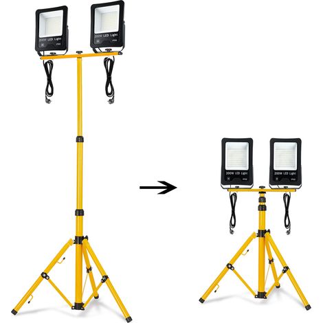Projecteur de chantier à LED 200W2 16000LM LED Floodlight avec trépied et câble 3M pour l'intérieur et l'extérieur (2 200W blanc froid + trépied) NAIZY