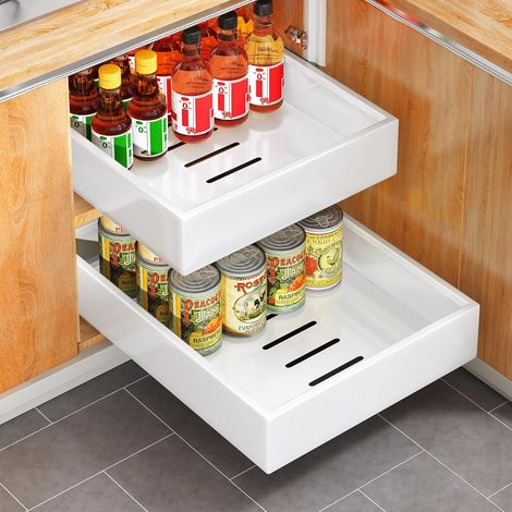 Tiroir Coulissant, Tiroir Coulissant Telescopique Cuisine pour Placard de Cuisine, (43Profondeur x 25Largeur x 9Hauteur cm), pas Besoin de Percer ni de Clouer (Blanc) (1/5)