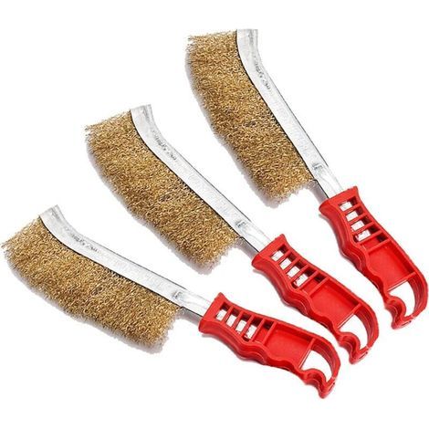 Ensemble de 3 brosses à main en métal (nylon, laiton et acier inoxydable) grande brosse de nettoyage en laiton pour le bois (1/5)