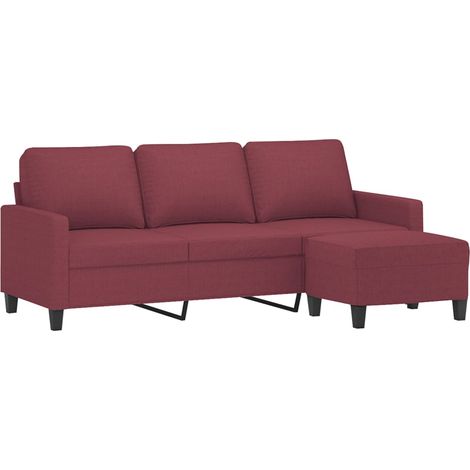 vidaXL Canapé à 3 places avec repose-pieds Rouge bordeaux 180 cm Tissu