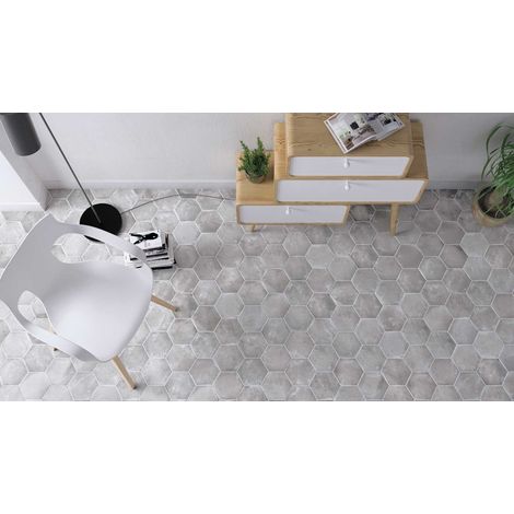 Carrelage grès cérame effet terre cuite patinée COTTAGE HEXAGONE 16x14cm - Hexagone 16x14 cm Gris - Mat - boîte de 0.44 m2 - Gioia Materia (1/3)