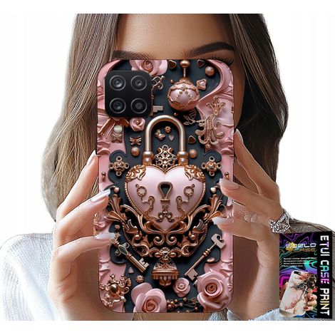 Hülle für Samsung A12 / M12 – feminine, modische Muster, Herz-Rosen-Vorhängeschloss (1/5)