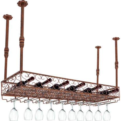 Plafond casier À Vin, Casiers À Vin Au Plafond Suspendus Porte-verres À Pied, Hauteur Réglable Étagère De Décor Pour Les Bars, Restaurants, Cuisines (1/5)