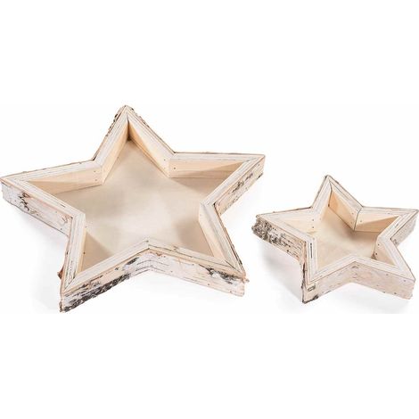 Plateaux de Noël en forme d'étoile en bois naturel, lot de 2, grand : 30 x 28,5 x H. 3 cm