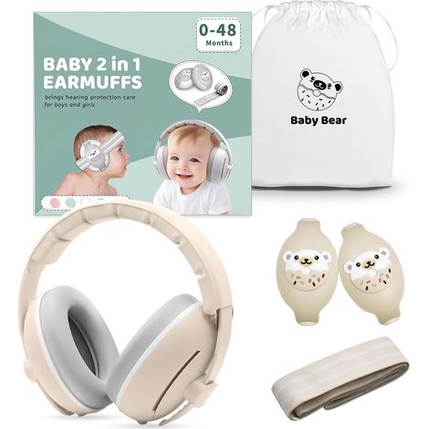 Cuffie 2 in 1 con cancellazione del rumore per neonati e bambini fino a 48 mesi, cuffie regolabili con riduzione del rumore, protezione dell'udito per neonati, ideali per dormire e viaggiare.