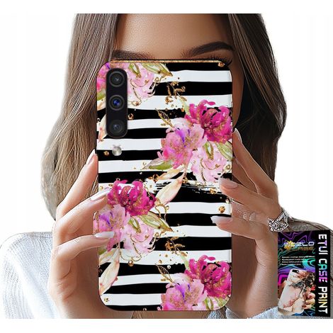 Funda para Samsung A50 / A30S - Estampado de flores y rayas blancas y negras (1/5)