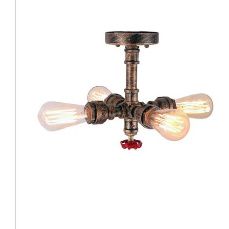 Plafonnier à Tube d'eau Design Industrielle Rétro Lampe de Plafond 4 Tête Rouille (1/4)