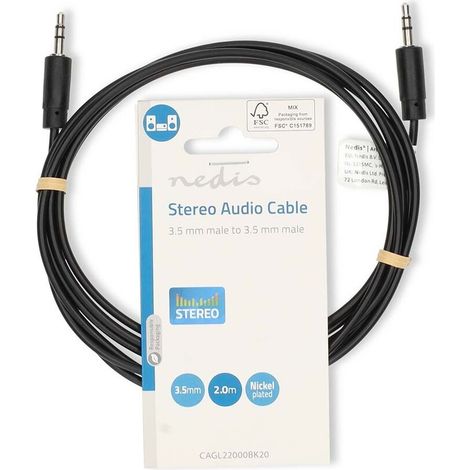 Nedis Stereo-Audiokabel / 3.5 mm Stecker / 3.5 mm Stecker / Vernickelt / 2.00 m / Rund / Schwarz / Label