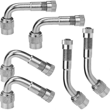Lot de 6 rallonges de valve Schrader (45°, 90° et 135°) compatibles avec les roues jumelées de voitures, camping-cars, poussettes et vélos. (1/4)