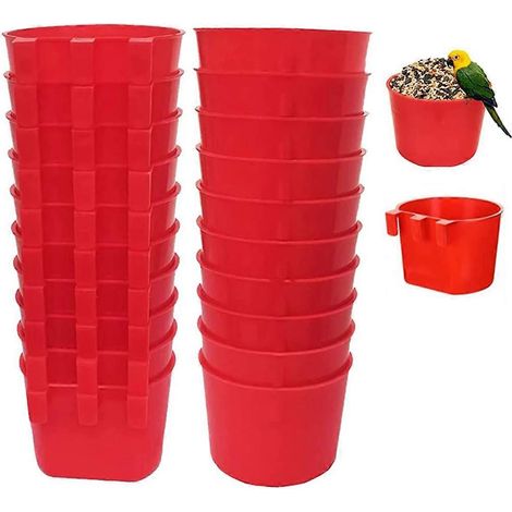 Lot de 20 mangeoires pour poules en cage, abreuvoirs suspendus, mangeoires en plastique pour oiseaux, bols à graines. (1/4)