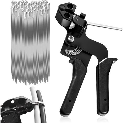 Pistolet à Cravate en Métal avec 100 Attaches de Câble, Pistolet d'Attache Acier, Pistolet Câble Attache pour Serrage Couper Attaches de Câble (1/5)