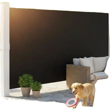 Store latéral rétractable, polyester PU imperméable, 170 x 300 cm, cadre en acier laqué, enroulement automatique, protection de la vie privée en extérieur (1/5)