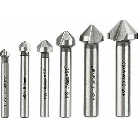 Anfasfräser, konischer Metallfräser, HSS-Senkbohrer aus Schnellarbeitsstahl 6,3/8,3/10,4/12,4/16,5/20,5 mm, 6 Stück (1/5)