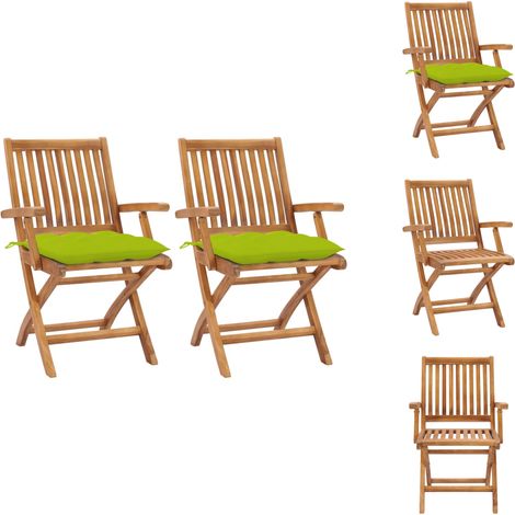 Gartenstühle - Living Gartenstühle 2 Stk. mit Hellgrünen Kissen Massivholz Teak (1/5)