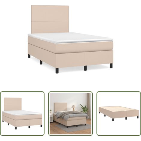 Matelas ensaché - Sommier à lattes de lit matelas cappuccino 120x190cm similicuir (1/5)