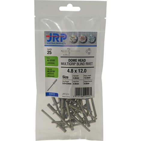 Jrp Riveting Products 4.8 x 15mm A2 Dome Head Rivets - (1/2)