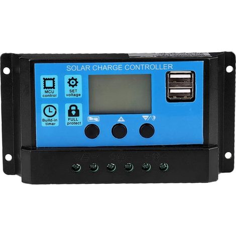 Contrôleur de charge solaire PWM 30A 12V 24V automatique, régulateur de panneau solaire avec écran LCD, compatible panneaux 12V 18V 24V 36V, protection contre les surcharges et courts-circuits
