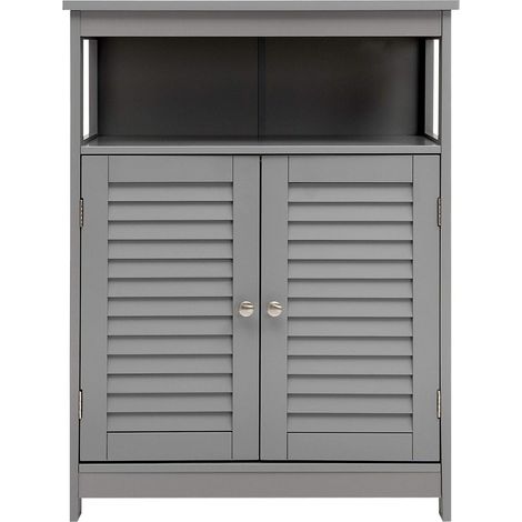 COSTWAY Armario del Baño con Doble Puerta de Persiana y Repisa Regulable Armario de Madera(Gris) (1/5)