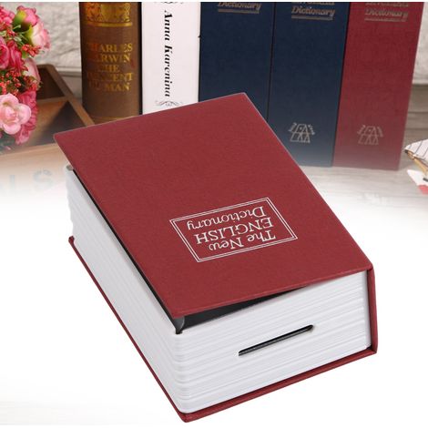 Mini coffre-fort factice en forme de livre, boîte à bijoux et argent avec serrure et clés, rouge, pour la maison ou le bureau. (1/5)