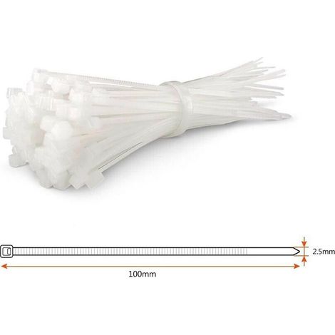 200 Fascette Elettricista Di Cablaggio Fascetta 2.5 X 100 Mm In Nylon Bianco (1/2)