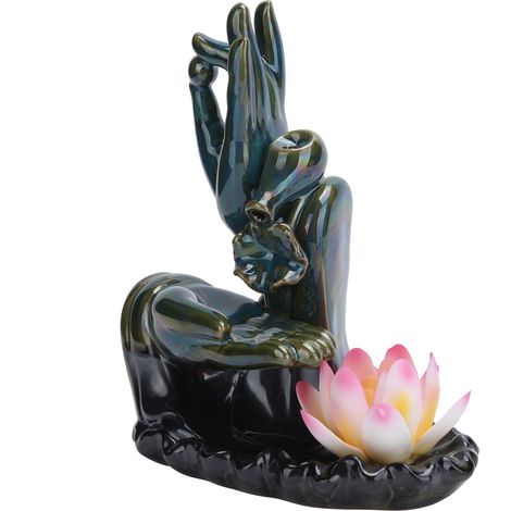 Brûleur d'Encens à Effet Cascade en Céramique Main de Bouddha pour Décoration Intérieure et Accessoires Yoga