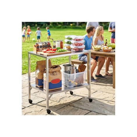 Chariot de Barbecue Table de Préparation Extérieur avec Plan de Travail et Roulettes Acier Inoxydable 85x60x92cm Argenté (1/5)